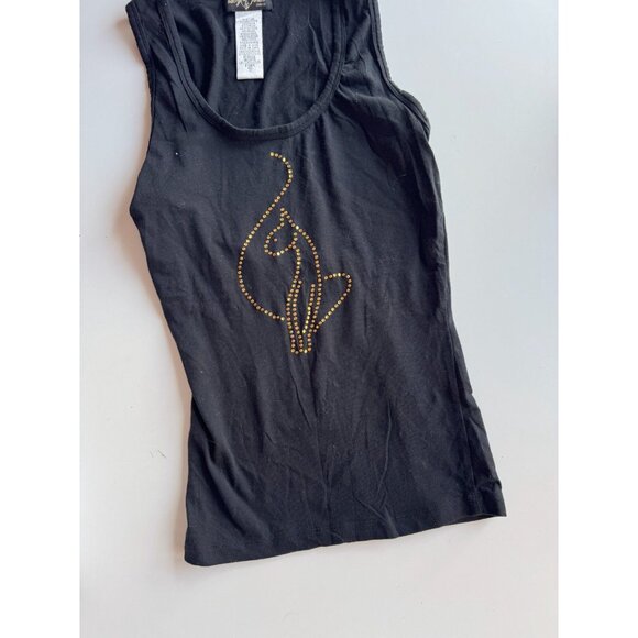Vintage 00's BABY PHAT Black Jersey Rhinestone Cat Logo Tank, Size M - Picture 6 of 9